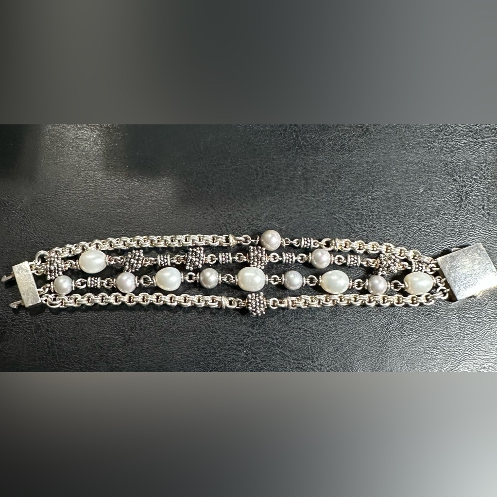 Michael Dawkins Multi Chain Pearl Bracelet 925 Sterling Silver 7 Lot278 190$